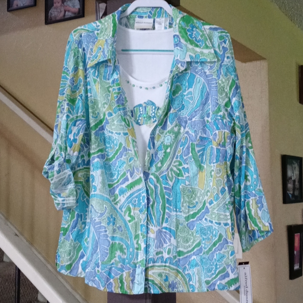 Alfred Dunner 2 for 1 Ocean Drive Tank & Button-up Women’s Sz 16W